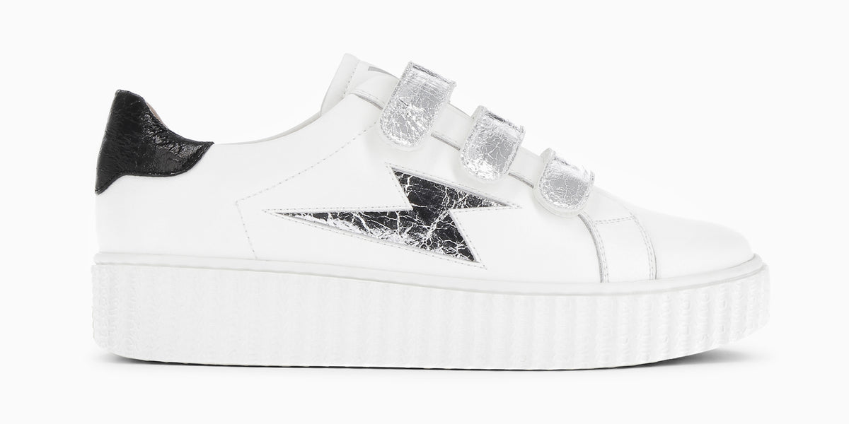 Jane white leather storm sneakers with silver velcro - Vanessa Wu