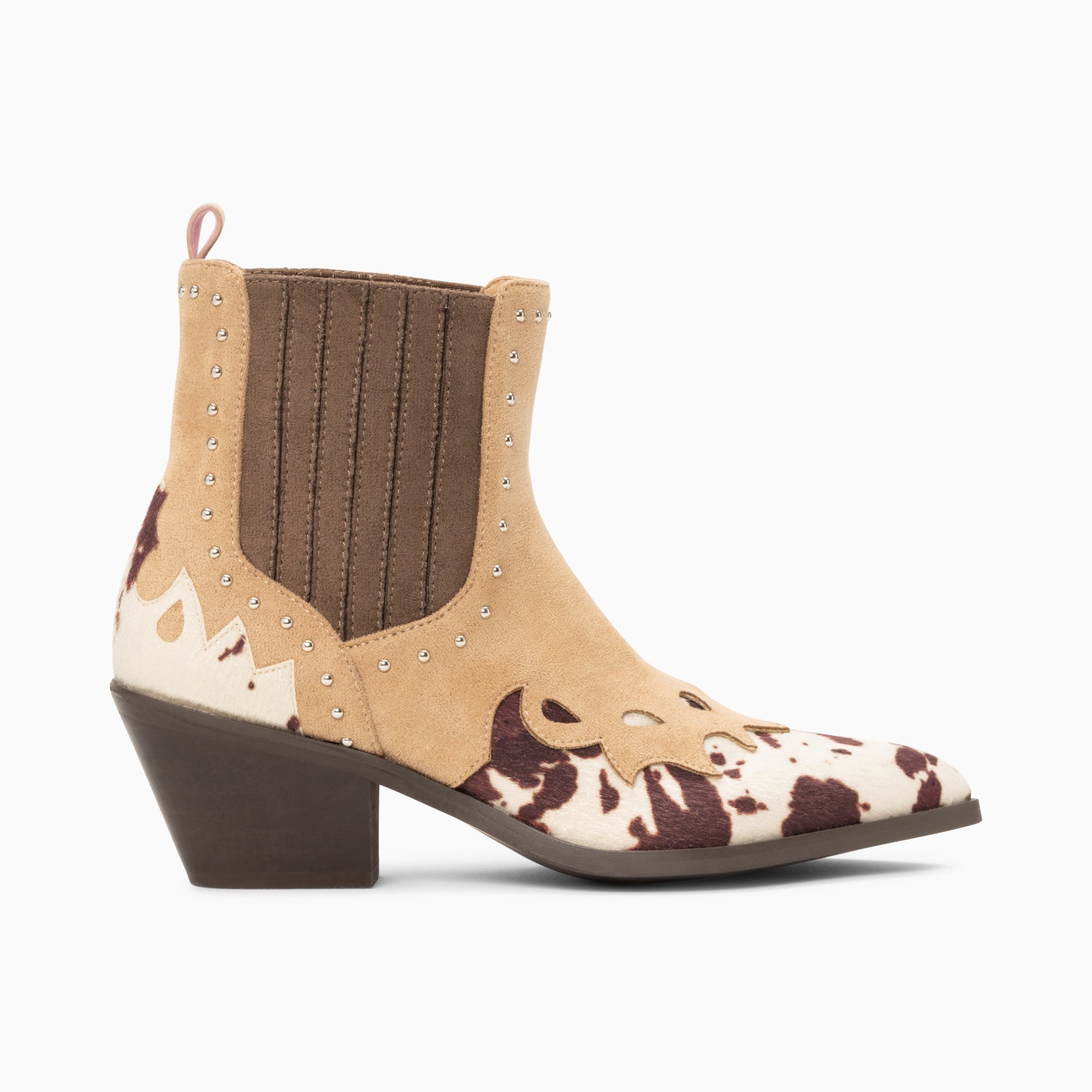 entanglement alder Lily Le Marais bi-material beige and cowhide cowboy boots with studs • Vanessa Wu